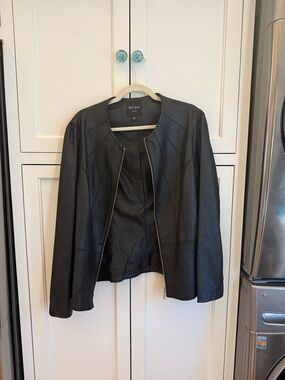 Insight Black Faux Leather Collarless Zip Jacket